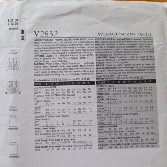 Jacket and Skirt Sewing Pattern Vogue 2832 Size 12-16 UNCUT Vintage 2000s - Picture 8 of 10